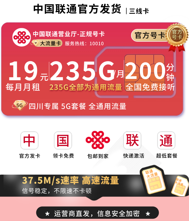 四川联通三线卡价格图